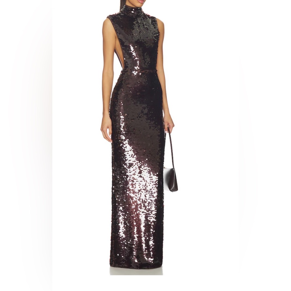 Mahogany brown Sequined Evening Gown - Elegant Formal Dress